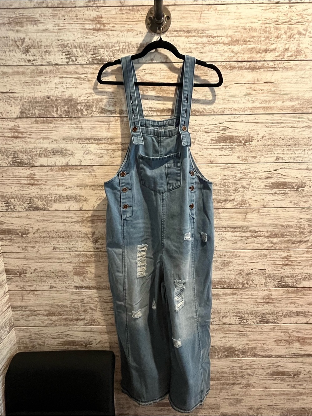 Light Blue Distressed Denim Overalls Jumpsuit